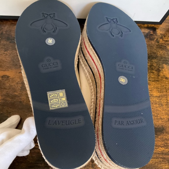 GUCCI 
Canvas Logo Lace-Up Platform Espadrilles 36 Greggio Grege - Picture 12 of 15